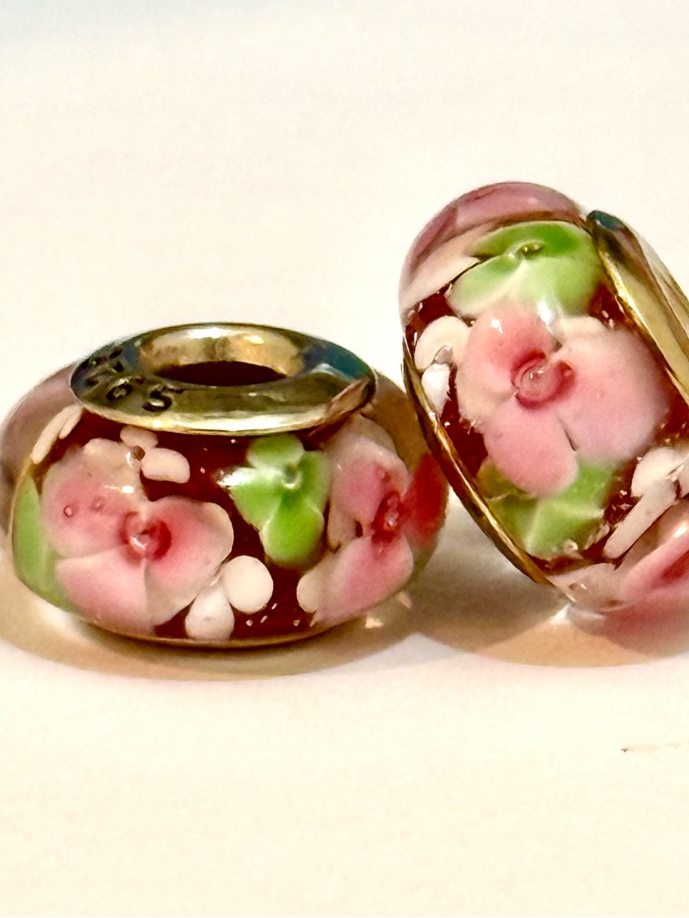 Pink Floral Murano charms set Glass fit Pandora bracelets